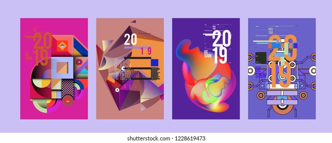 2019 New Abstract Poster Background Design Template. Vector Illustration and Typography Colorful Collage Cover and Page Layout Design Template in eps10. 