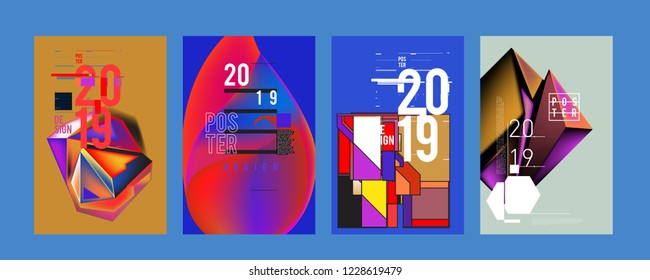 2019 New Abstract Poster Background Design Template. Vector Illustration and Typography Colorful Collage Cover and Page Layout Design Template in eps10. 