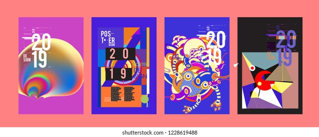 2019 New Abstract Poster Background Design Template. Vector Illustration and Typography Colorful Collage Cover and Page Layout Design Template in eps10. 