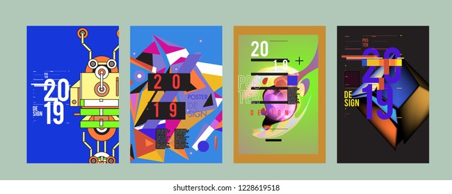 2019 New Abstract Poster Background Design Template. Vector Illustration and Typography Colorful Collage Cover and Page Layout Design Template in eps10. 