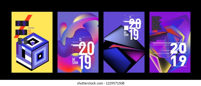 2019 New Abstract Poster Background Design Template. Vector Illustration and Typography Colorful Collage Cover and Page Layout Design Template in eps10. 