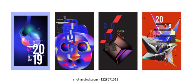 2019 New Abstract Poster Background Design Template. Vector Illustration and Typography Colorful Collage Cover and Page Layout Design Template in eps10. 