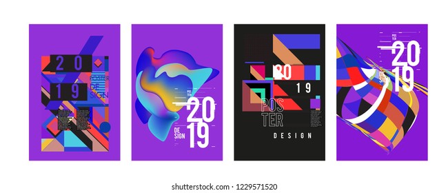2019 New Abstract Poster Background Design Template. Vector Illustration and Typography Colorful Collage Cover and Page Layout Design Template in eps10. 