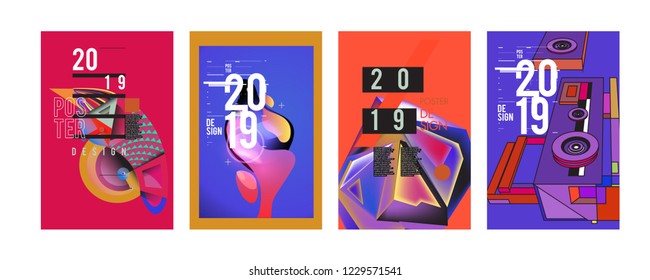 2019 New Abstract Poster Background Design Template. Vector Illustration and Typography Colorful Collage Cover and Page Layout Design Template in eps10. 