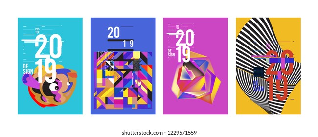 2019 New Abstract Poster Background Design Template. Vector Illustration and Typography Colorful Collage Cover and Page Layout Design Template in eps10. 