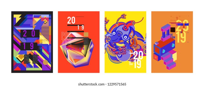 2019 New Abstract Poster Background Design Template. Vector Illustration and Typography Colorful Collage Cover and Page Layout Design Template in eps10. 