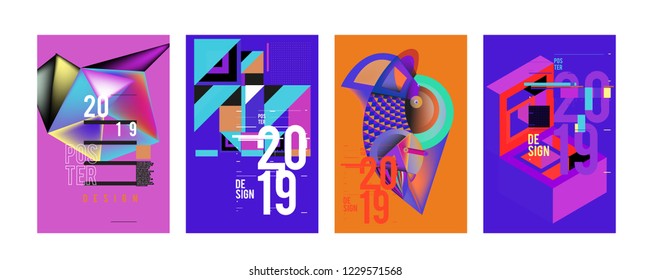 2019 New Abstract Poster Background Design Template. Vector Illustration and Typography Colorful Collage Cover and Page Layout Design Template in eps10. 