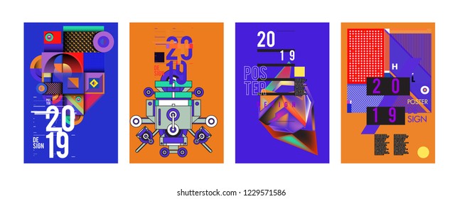 2019 New Abstract Poster Background Design Template. Vector Illustration and Typography Colorful Collage Cover and Page Layout Design Template in eps10. 