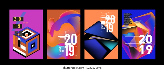 2019 New Abstract Poster Background Design Template. Vector Illustration and Typography Colorful Collage Cover and Page Layout Design Template in eps10. 
