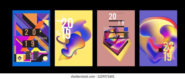 2019 New Abstract Poster Background Design Template. Vector Illustration and Typography Colorful Collage Cover and Page Layout Design Template in eps10. 