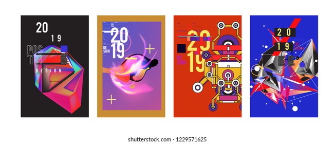 2019 New Abstract Poster Background Design Template. Vector Illustration and Typography Colorful Collage Cover and Page Layout Design Template in eps10. 