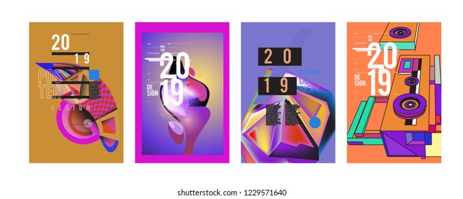 2019 New Abstract Poster Background Design Template. Vector Illustration and Typography Colorful Collage Cover and Page Layout Design Template in eps10. 