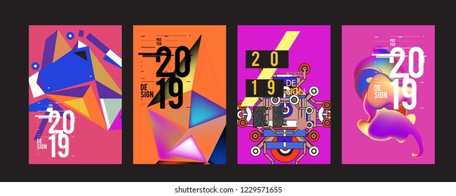 2019 New Abstract Poster Background Design Template. Vector Illustration and Typography Colorful Collage Cover and Page Layout Design Template in eps10. 