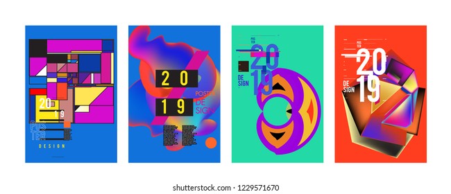 2019 New Abstract Poster Background Design Template. Vector Illustration and Typography Colorful Collage Cover and Page Layout Design Template in eps10. 