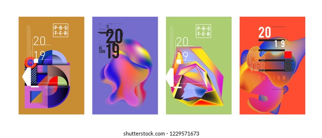 2019 New Abstract Poster Background Design Template. Vector Illustration and Typography Colorful Collage Cover and Page Layout Design Template in eps10. 