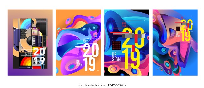 2019 New Abstract Poster Background Design Template. Vector Illustration and Typography Colorful Collage Cover and Page Layout Design Template in eps10. 