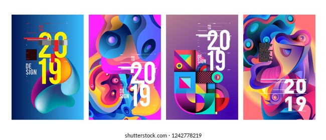 2019 New Abstract Poster Background Design Template. Vector Illustration and Typography Colorful Collage Cover and Page Layout Design Template in eps10. 