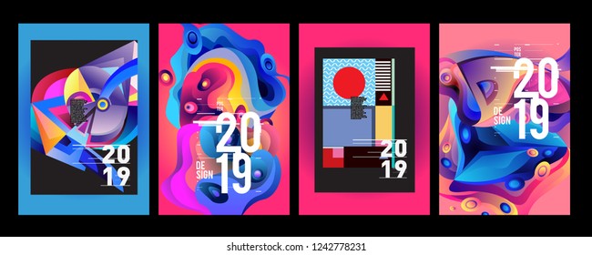 2019 New Abstract Poster Background Design Template. Vector Illustration and Typography Colorful Collage Cover and Page Layout Design Template in eps10. 
