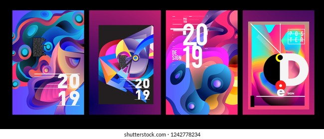 2019 New Abstract Poster Background Design Template. Vector Illustration and Typography Colorful Collage Cover and Page Layout Design Template in eps10. 