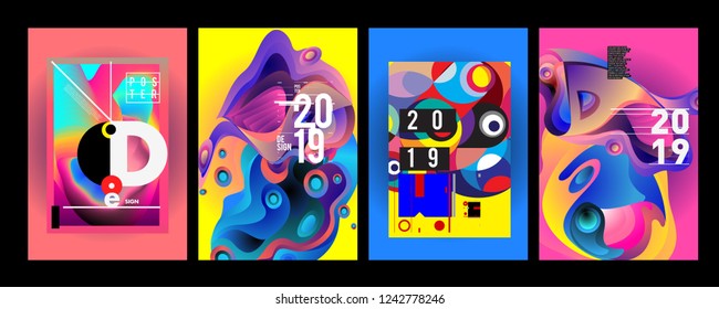 2019 New Abstract Poster Background Design Template. Vector Illustration and Typography Colorful Collage Cover and Page Layout Design Template in eps10. 