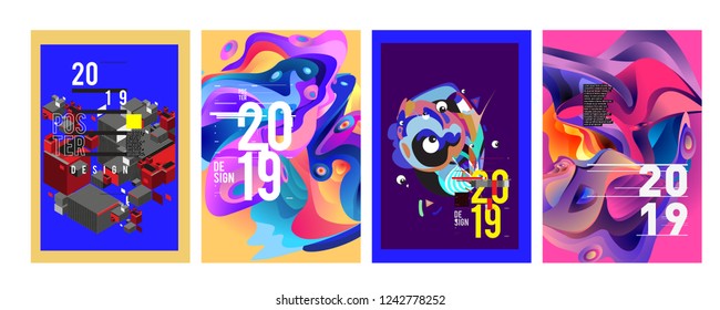 2019 New Abstract Poster Background Design Template. Vector Illustration and Typography Colorful Collage Cover and Page Layout Design Template in eps10. 