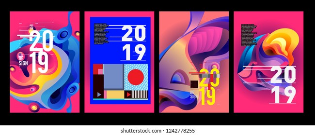 2019 New Abstract Poster Background Design Template. Vector Illustration and Typography Colorful Collage Cover and Page Layout Design Template in eps10. 