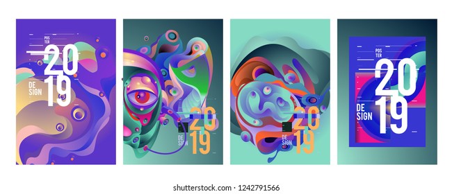 2019 New Abstract Poster Background Design Template. Vector Illustration and Typography Colorful Collage Cover and Page Layout Design Template in eps10. 