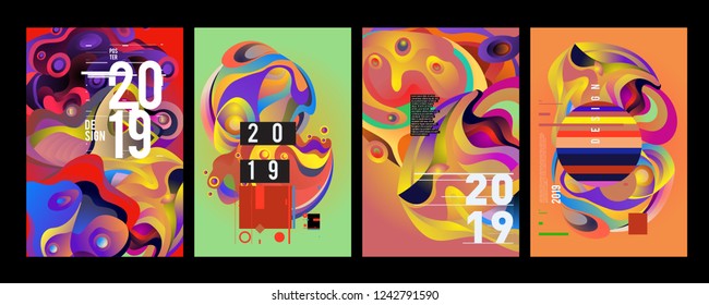 2019 New Abstract Poster Background Design Template. Vector Illustration and Typography Colorful Collage Cover and Page Layout Design Template in eps10. 