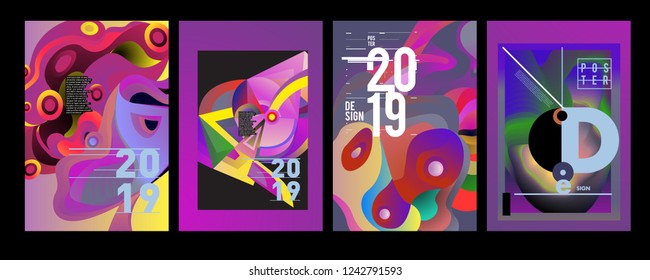 2019 New Abstract Poster Background Design Template. Vector Illustration and Typography Colorful Collage Cover and Page Layout Design Template in eps10. 