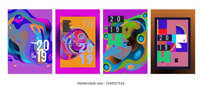 2019 New Abstract Poster Background Design Template. Vector Illustration and Typography Colorful Collage Cover and Page Layout Design Template in eps10. 