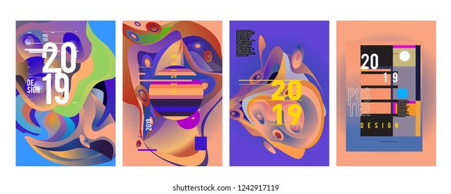 2019 New Abstract Poster Background Design Template. Vector Illustration and Typography Colorful Collage Cover and Page Layout Design Template in eps10. 