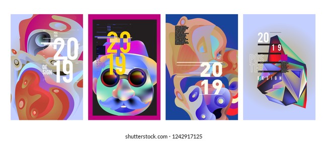 2019 New Abstract Poster Background Design Template. Vector Illustration and Typography Colorful Collage Cover and Page Layout Design Template in eps10. 