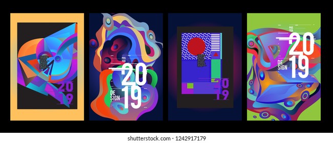 2019 New Abstract Poster Background Design Template. Vector Illustration and Typography Colorful Collage Cover and Page Layout Design Template in eps10. 