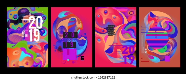 2019 New Abstract Poster Background Design Template. Vector Illustration and Typography Colorful Collage Cover and Page Layout Design Template in eps10. 