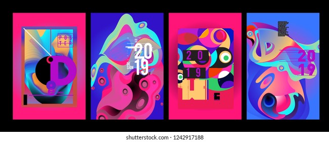 2019 New Abstract Poster Background Design Template. Vector Illustration and Typography Colorful Collage Cover and Page Layout Design Template in eps10. 