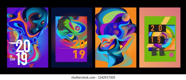 2019 New Abstract Poster Background Design Template. Vector Illustration and Typography Colorful Collage Cover and Page Layout Design Template in eps10. 