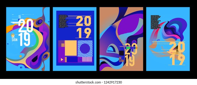 2019 New Abstract Poster Background Design Template. Vector Illustration and Typography Colorful Collage Cover and Page Layout Design Template in eps10. 