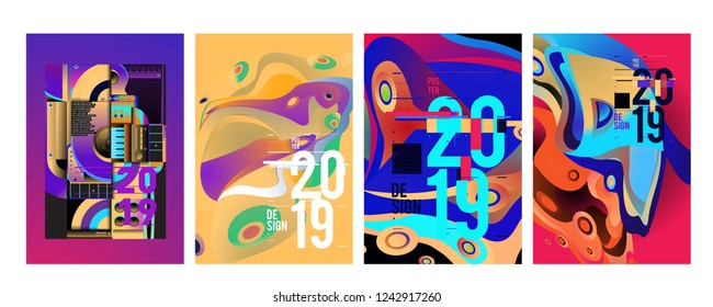 2019 New Abstract Poster Background Design Template. Vector Illustration and Typography Colorful Collage Cover and Page Layout Design Template in eps10. 