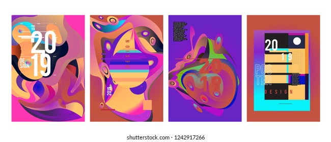 2019 New Abstract Poster Background Design Template. Vector Illustration and Typography Colorful Collage Cover and Page Layout Design Template in eps10. 