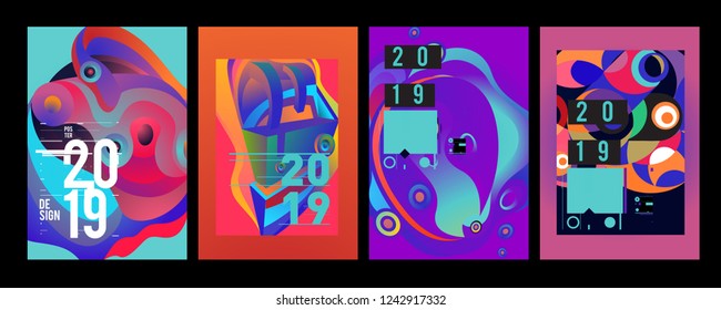 2019 New Abstract Poster Background Design Template. Vector Illustration and Typography Colorful Collage Cover and Page Layout Design Template in eps10. 
