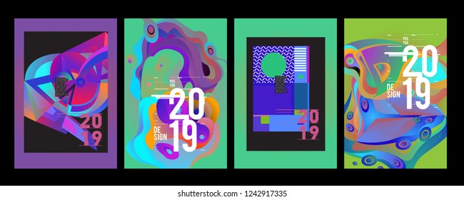 2019 New Abstract Poster Background Design Template. Vector Illustration and Typography Colorful Collage Cover and Page Layout Design Template in eps10. 