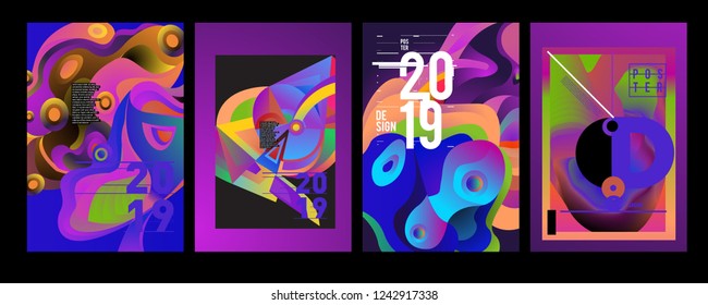 2019 New Abstract Poster Background Design Template. Vector Illustration and Typography Colorful Collage Cover and Page Layout Design Template in eps10. 