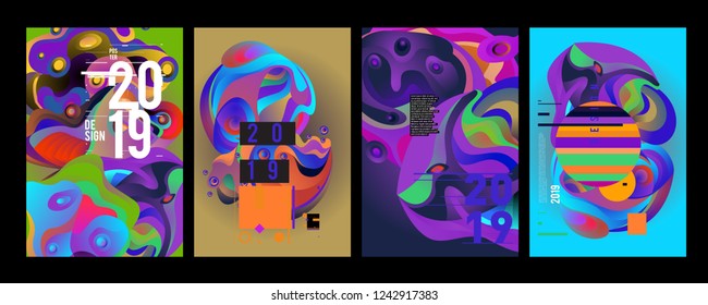 2019 New Abstract Poster Background Design Template. Vector Illustration and Typography Colorful Collage Cover and Page Layout Design Template in eps10. 