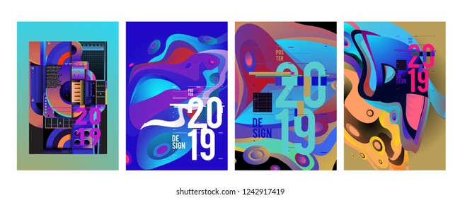 2019 New Abstract Poster Background Design Template. Vector Illustration and Typography Colorful Collage Cover and Page Layout Design Template in eps10. 