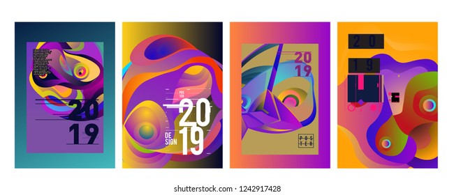2019 New Abstract Poster Background Design Template. Vector Illustration and Typography Colorful Collage Cover and Page Layout Design Template in eps10. 