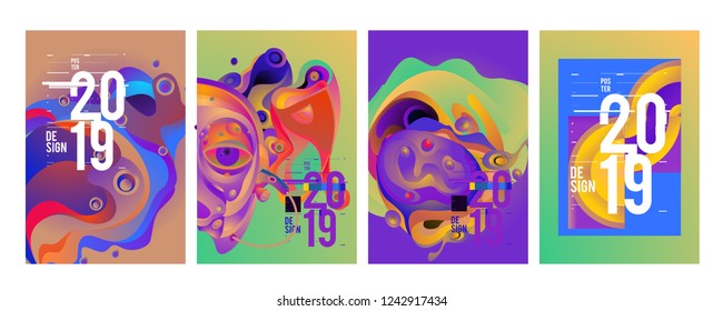 2019 New Abstract Poster Background Design Template. Vector Illustration and Typography Colorful Collage Cover and Page Layout Design Template in eps10. 