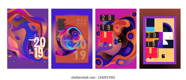 2019 New Abstract Poster Background Design Template. Vector Illustration and Typography Colorful Collage Cover and Page Layout Design Template in eps10. 