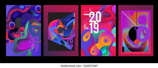 2019 New Abstract Poster Background Design Template. Vector Illustration and Typography Colorful Collage Cover and Page Layout Design Template in eps10. 