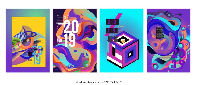 2019 New Abstract Poster Background Design Template. Vector Illustration and Typography Colorful Collage Cover and Page Layout Design Template in eps10. 
