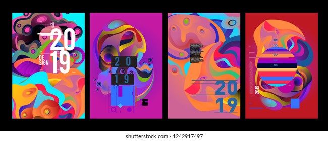 2019 New Abstract Poster Background Design Template. Vector Illustration and Typography Colorful Collage Cover and Page Layout Design Template in eps10. 
